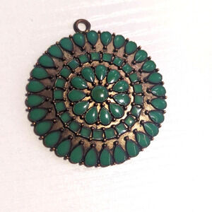 Gold Tone Faux Jade Turquoise Pendant 2"‎ No Chain
